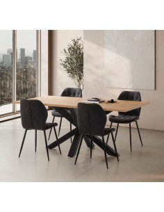 Mesa diseño ARGO 180x100, melamina roble y base metal negro 2