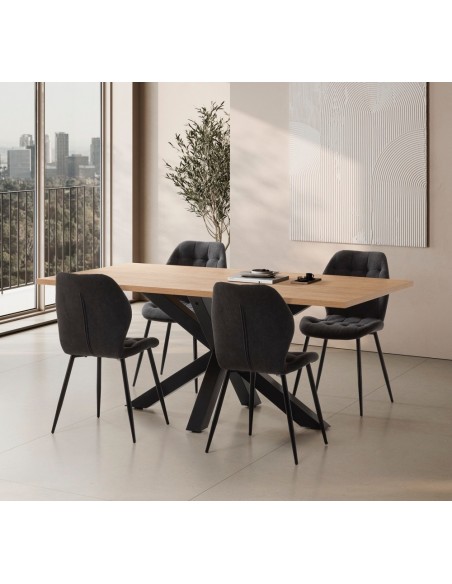 Mesa design ARGO180x100, melamina carvalho e base metal preto