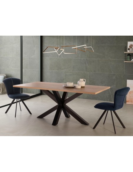 Mesa design ARGO180x100, melamina carvalho e base metal preto