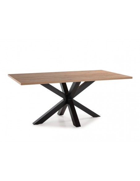 Mesa design ARGO180x100, melamina carvalho e base metal preto