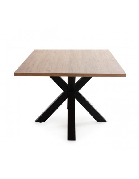 Mesa design ARGO180x100, melamina carvalho e base metal preto