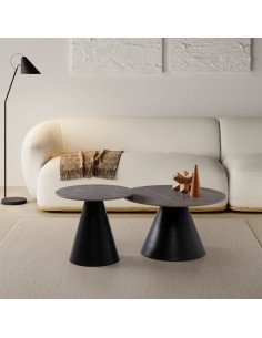 Set 2 mesas de centro redondas LOUNA, porcelánico gris y... 2