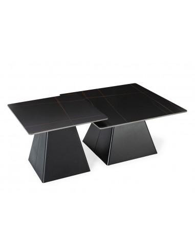 Set 2 mesas de centro cuadradas MERME, porcelánico y base metal negro