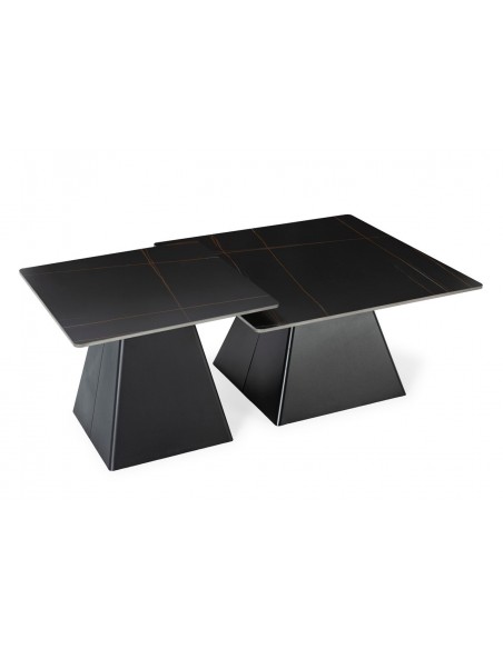 Set de 2 mesas de centro quadradas MERME, porcelânico e base em metal preto