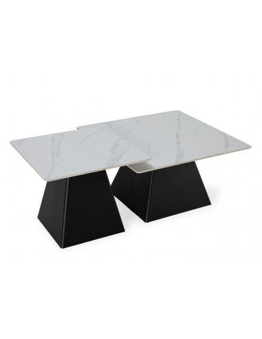 Set 2 mesas de centro cuadradas MERME, porcelánico blanco y base metal negro