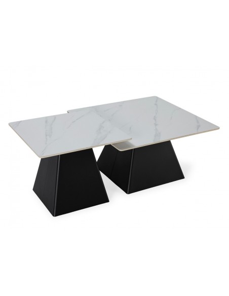 Set de 2 mesas de centro quadradas MERME, porcelânico branco e base metal preto