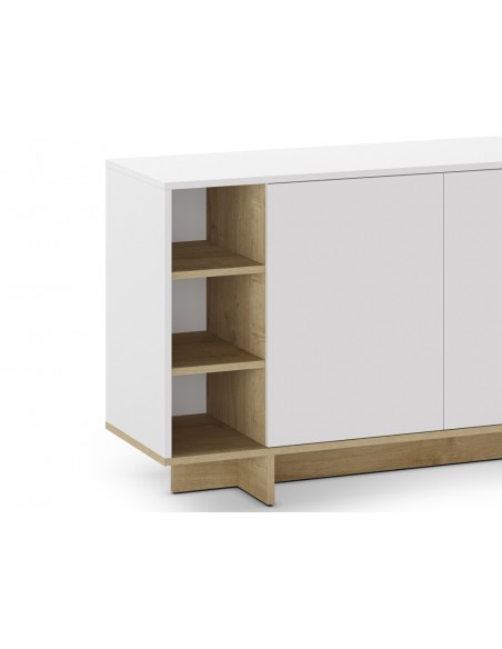 Aparador CEQUOIA 170 x 40, 3 puertas y 3 huecos en blanco y roble