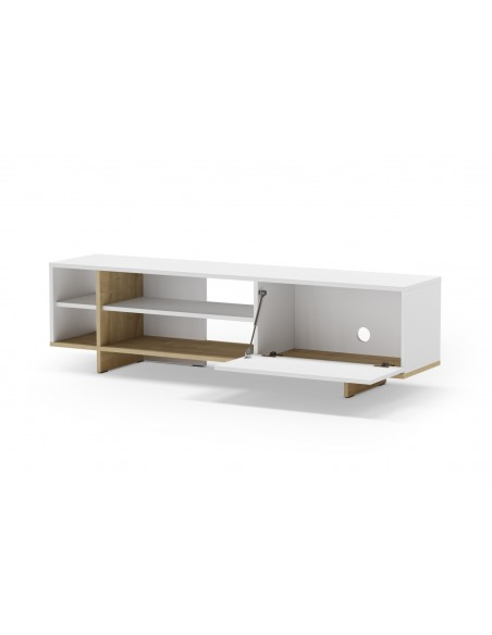 Mueble de TV CEQUOIA 160 x 35,1 puerta 4 huecos en blanco y roble
