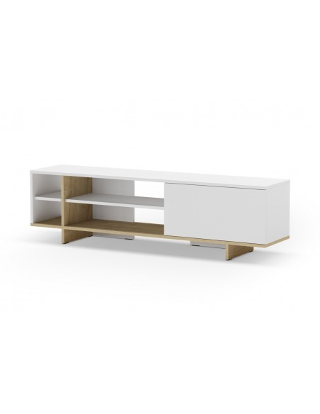 Mueble de TV CEQUOIA 160 x 35,1 puerta 4 huecos en blanco y roble
