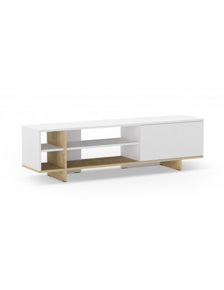 Mueble de TV CEQUOIA 160 x 35,1 puerta 4 huecos en blanco y roble