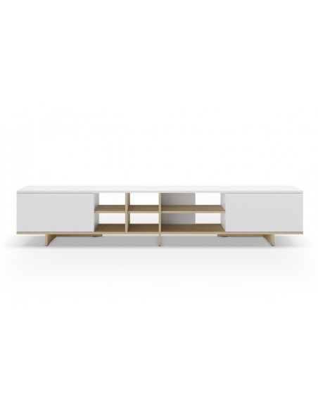 Mueble de TV CEQUOIA 230 x 35, 2 puertas 6 huecos en blanco y roble