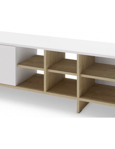 Móvel TV CEQUOIA 230 x 35, 2 portas 6 furos em branco e carvalho