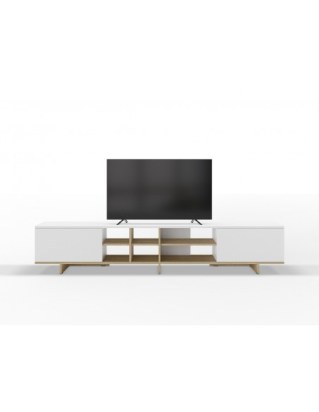 Móvel TV CEQUOIA 230 x 35, 2 portas 6 furos em branco e carvalho