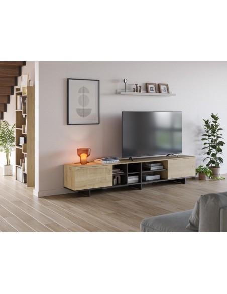 Móvel TV CEQUOIA 230 x 35, 2 portas 6 furos em carvalho e preto