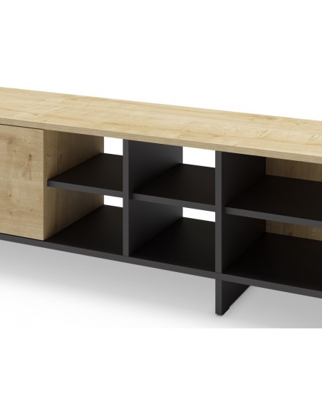 Mueble de TV CEQUOIA 230 x35, 2 puertas 6 huecos en roble y negro