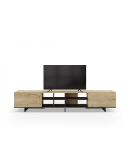 Mueble de TV CEQUOIA 230 x35, 2 puertas 6 huecos en roble y negro
