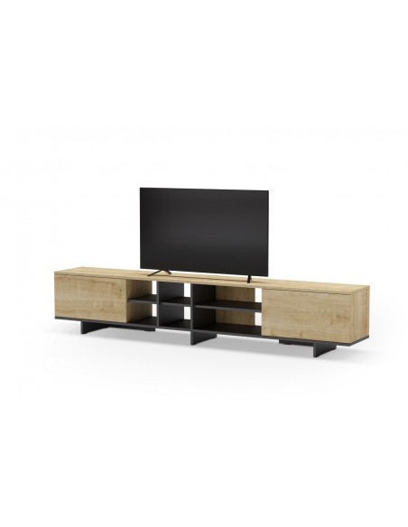 Mueble de TV CEQUOIA 230 x35, 2 puertas 6 huecos en roble y negro