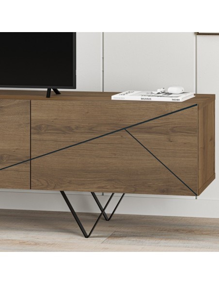 Mueble de TV 160 x 37 CONNIE 3 puertas, melamina nogal