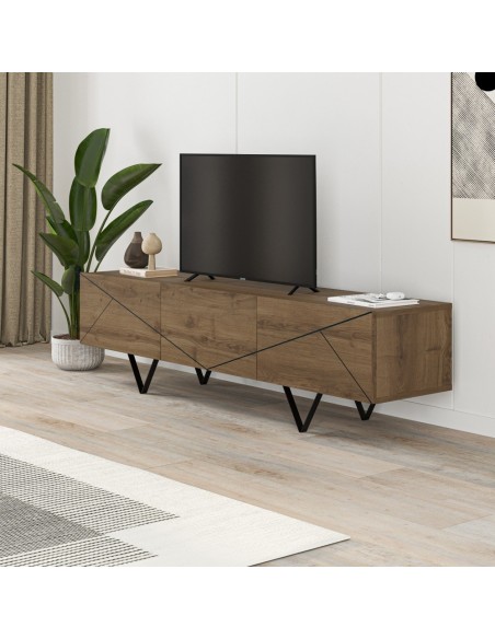 Móvel de TV 160 x 37 CONNIE 3 portas, melamina nogueira