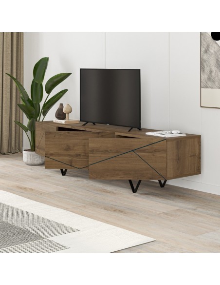 Móvel de TV 160 x 37 CONNIE 3 portas, melamina nogueira