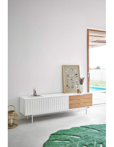 TEULAT Mueble TV Sierra 180x40, roble, lacado en blanco.