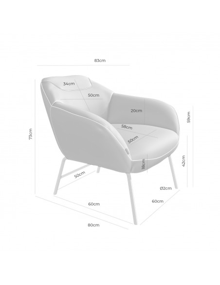 Poltrona NAMUR em tecido bora e aço acabamento preto.