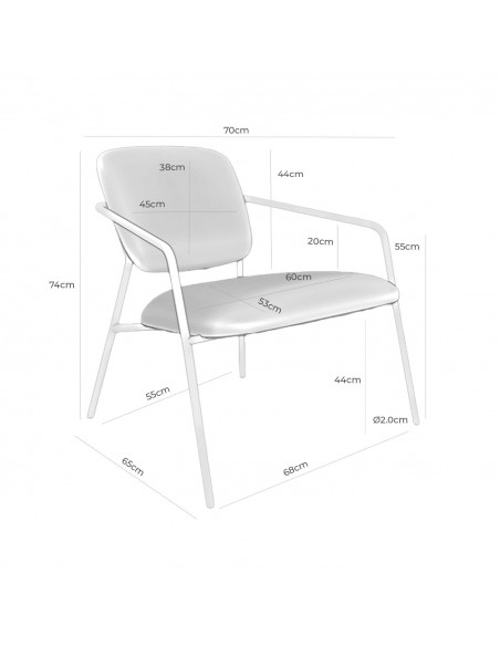 Poltrona VALETA de design retro, estofada Lemur e base em metal preto