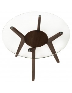 Mesa redonda de cristal SABRINE 120, base de madera en Nogal 2