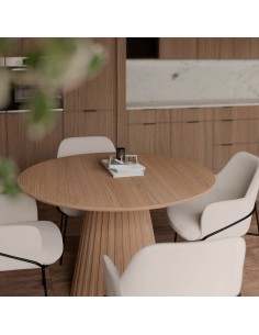 Mesa redonda NAYLA de Ø 100, folheada em carvalho. 2