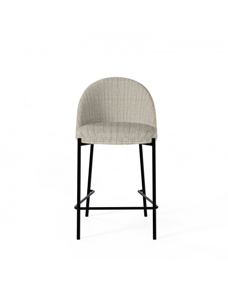 Banqueta baja Eamy 65, tecido Bora e encosto folheado em freixo