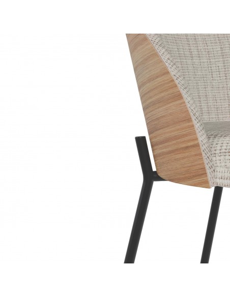 Banqueta baja Eamy 65, tecido Bora e encosto folheado em freixo