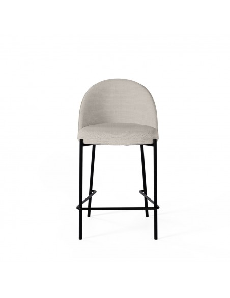 Banqueta baja Eamy 65, tecido Bora e encosto folheado em freixo