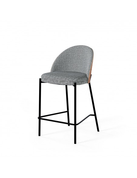 Banqueta baja Eamy 65, tecido Bora e encosto folheado em freixo