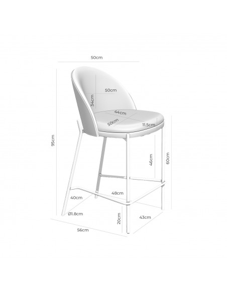 Banqueta baja Eamy 65, tecido Bora e encosto folheado em freixo