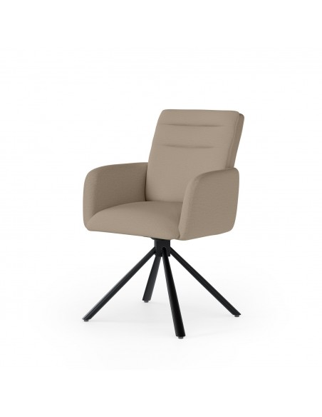 Silla giratoria con brazos LINDA tejido chenille y acero negro.