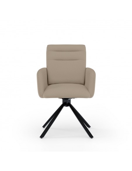 Silla giratoria con brazos LINDA tejido chenille y acero negro.