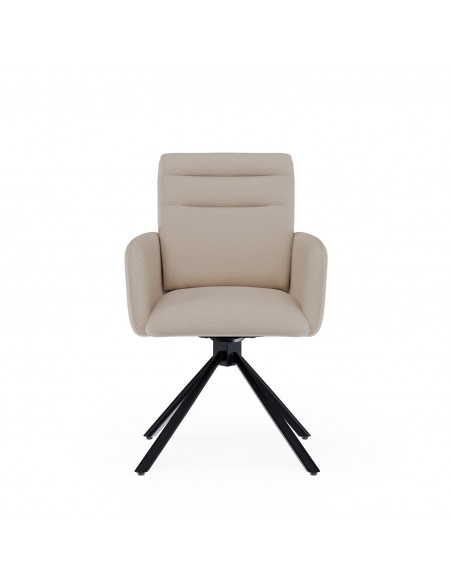 Silla giratoria con brazos LINDA tejido chenille y acero negro.