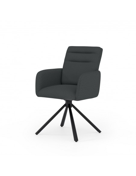 Silla giratoria con brazos LINDA tejido chenille y acero negro.