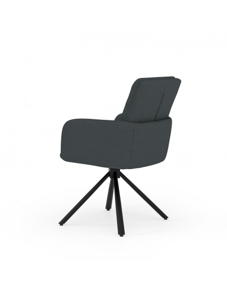 Silla giratoria con brazos LINDA tejido chenille y acero negro.