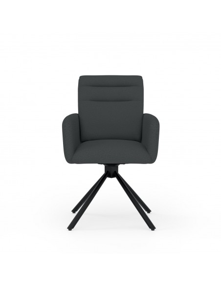 Silla giratoria con brazos LINDA tejido chenille y acero negro.