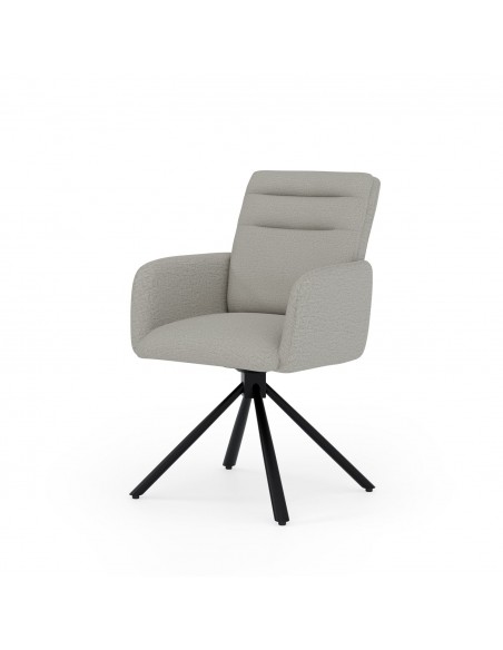 Silla giratoria con brazos LINDA tejido chenille y acero negro.