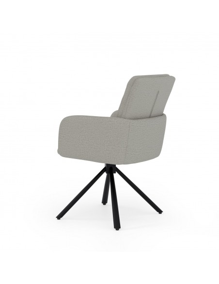 Silla giratoria con brazos LINDA tejido chenille y acero negro.