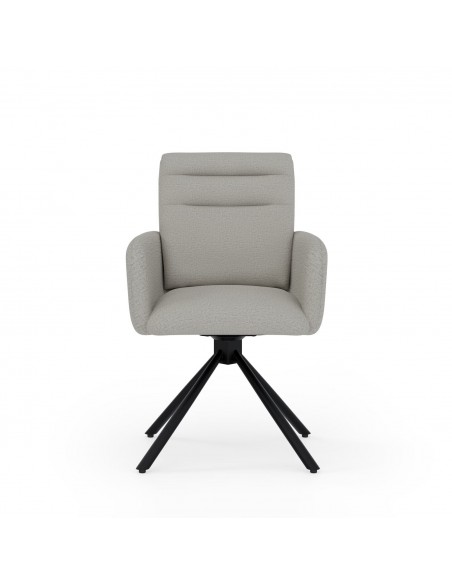 Silla giratoria con brazos LINDA tejido chenille y acero negro.