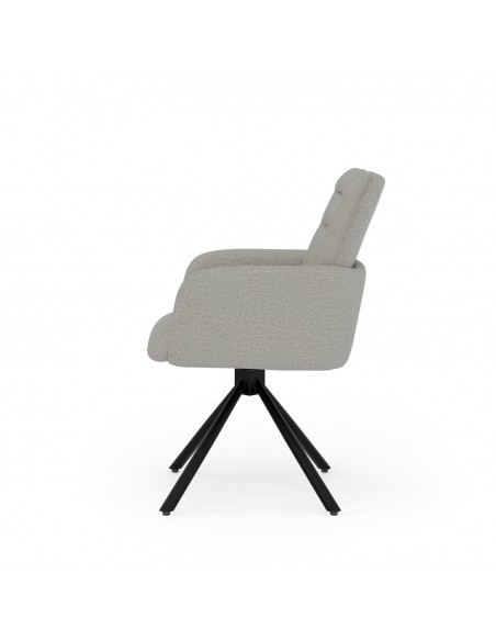 Silla giratoria con brazos LINDA tejido chenille y acero negro.