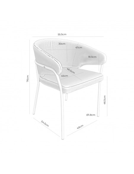 Cadeira BETINA com braços, cinza e pernas em metal.