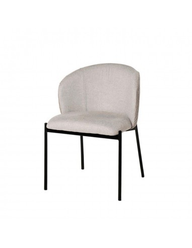 Cadeira de jantar FAINA em tecido beige, pernas em metal preto.