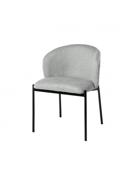 Silla de comedor FAINA tejido gris claro, patas metal negro.
