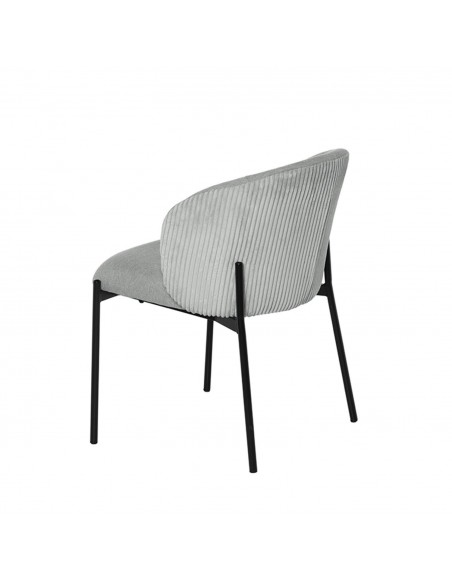Silla de comedor FAINA tejido gris claro, patas metal negro.