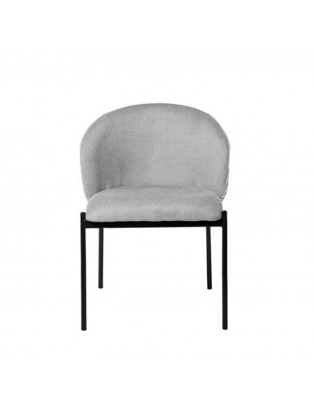 Silla de comedor FAINA tejido gris claro, patas metal negro.