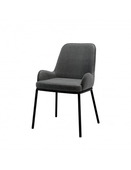 Silla de comedor LARISA tejido gris oscuro y metal negro.